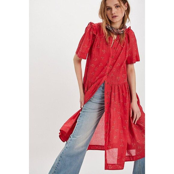 Free People Bella Mae Floral Midi Dress Womens Size S Prairie Boho Pockets Red - Picture 1 of 10